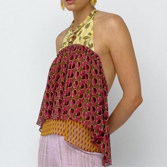 NWT Zara chemise geometric boho hippie open back halter top - Picture 2 of 7